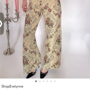 Vintage-Inspired Cream Floral Wide-Leg Pants